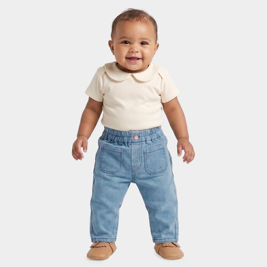 Infants Light Blue Straight Fit Elastic Waist Jeans, मध्यम नीला, large