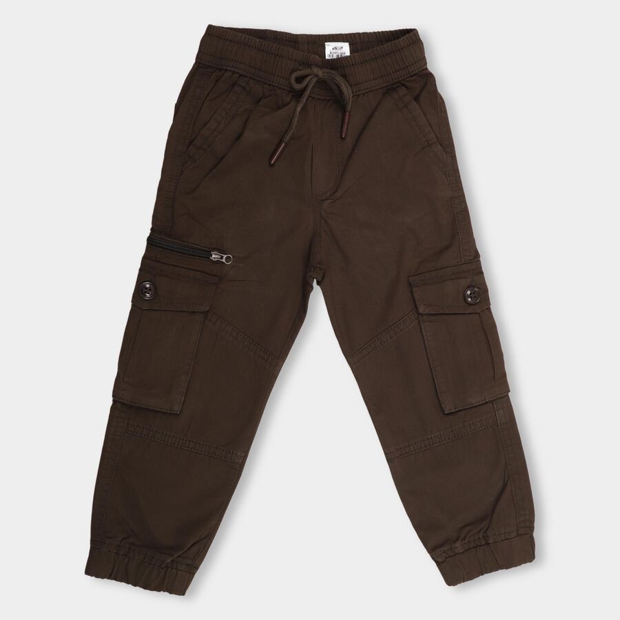 Boys' 100% Cotton Trousers, Brown, large image number null