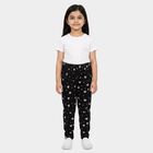 Girls Black Straight Fit Heart Printed Pyjama, काला, small