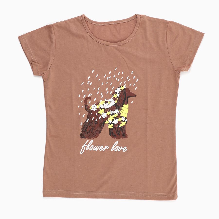 Girls' T-Shirt, भूरा, large image number null