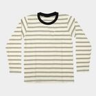 Boys' Off White Round Neck Striped Regular T-Shirt, Off White, small