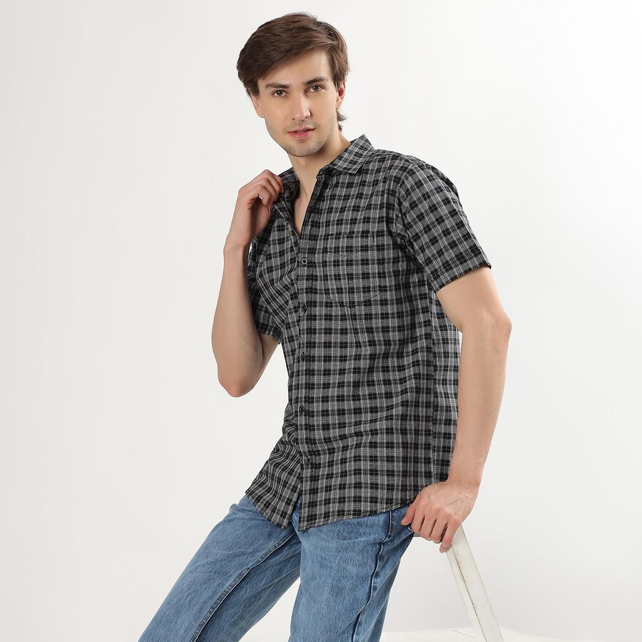 Men's Dusty Charcoal Black Cotton Classic Casual Shirt, Black, large image number null