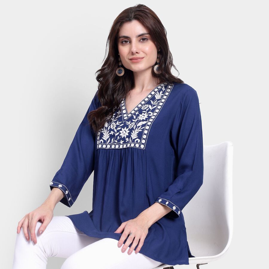 Ladies' Kurti, नेवी ब्लू, large image number null