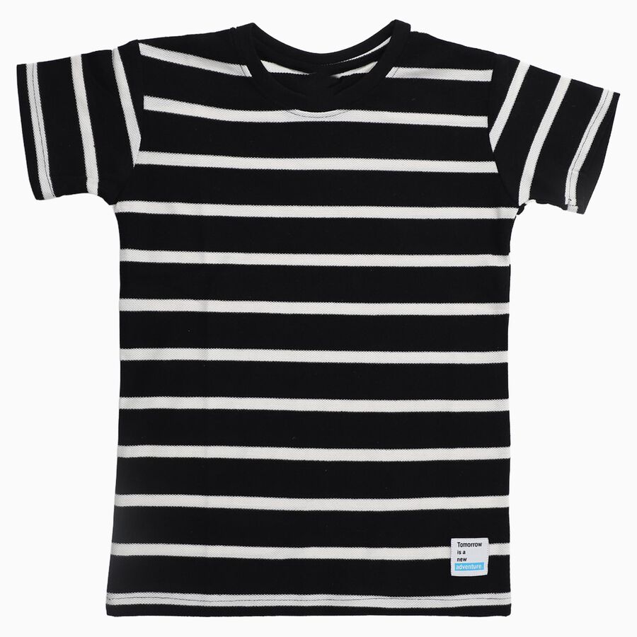 Boys Jet Black Crew Neck Casual Half Sleeve T-Shirt, Black, large