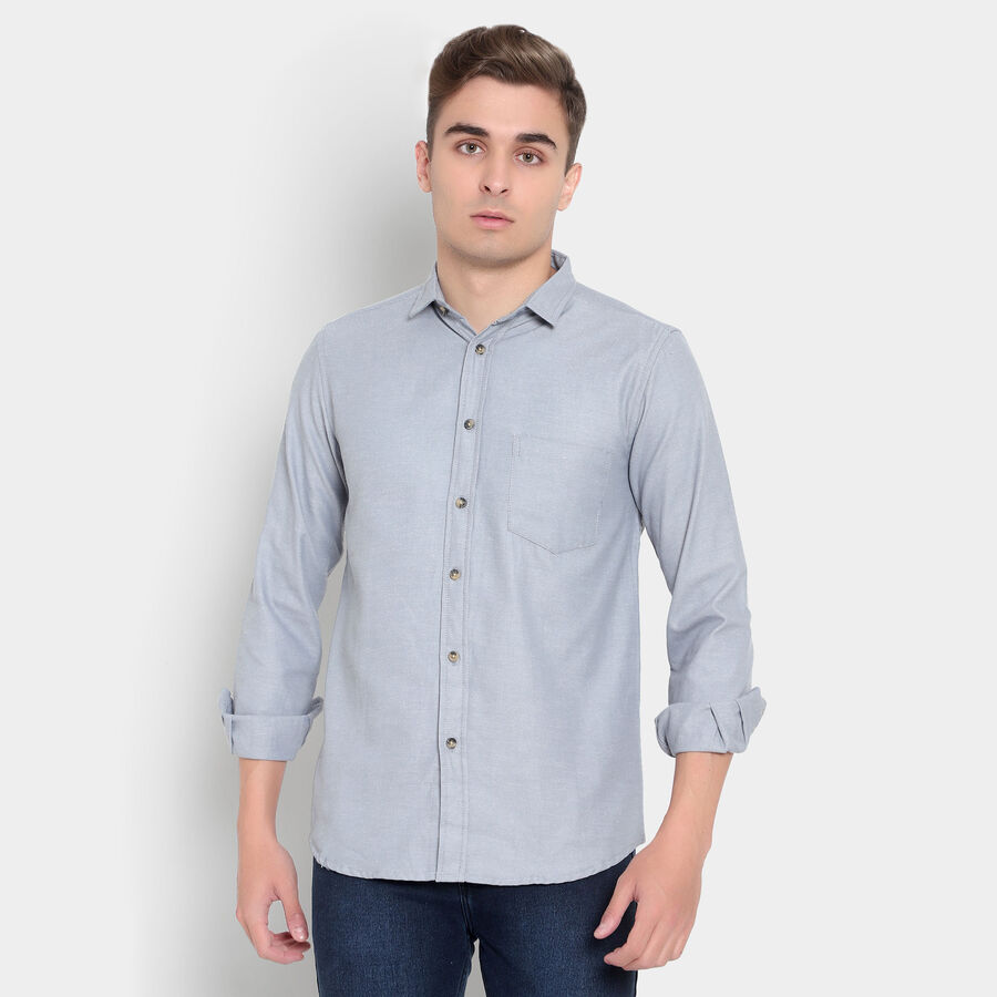 Solid Casual Shirt, Light Grey, large image number null