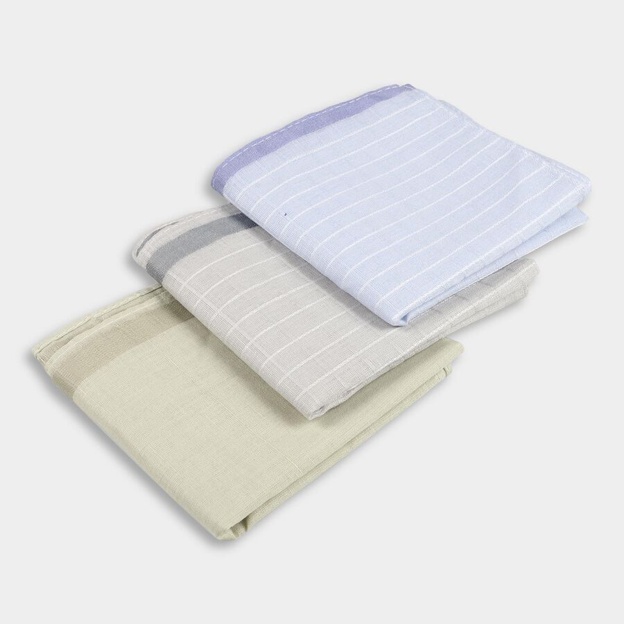 Men's Muted Beige and Light Sky Blue Cotton Blend Handkerchief Pack of 3, गहरा ग्रे, large image number null