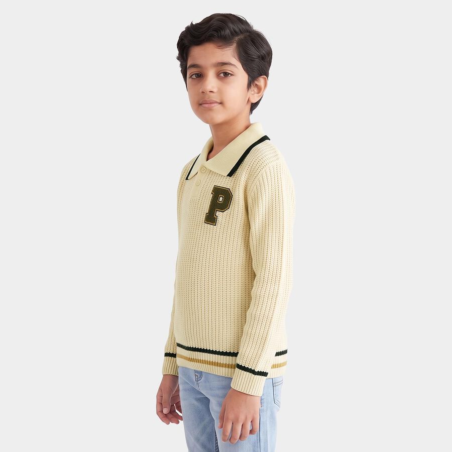 Boys Cream Polo Neck Knitted Pullover, ऑफ व्हाइट, large
