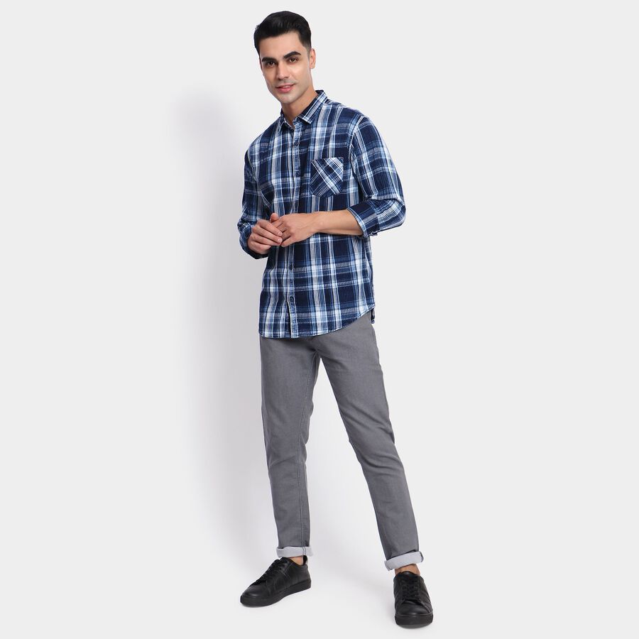Men's 100% Cotton Casual Shirt, Navy Blue, large image number null
