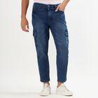 Men's Deep Blue Relaxed Fit Cargo Jeans, मध्यम नीला, small image number null