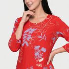 Women's Red Round Neck Floral Printed Straight Kurti, लाल, small