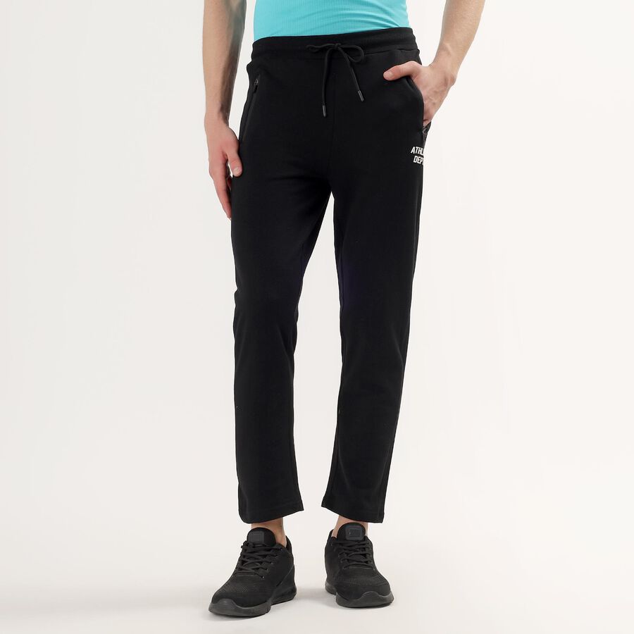 Men's Black Regular Fit Zippered Pocket Track Pants, Black, large