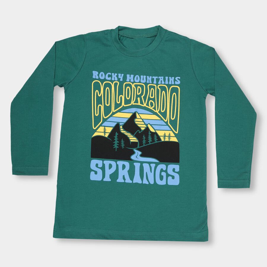 Boys Deep Teal Green Crew Neck Casual T-Shirt, Dark Green, large image number null