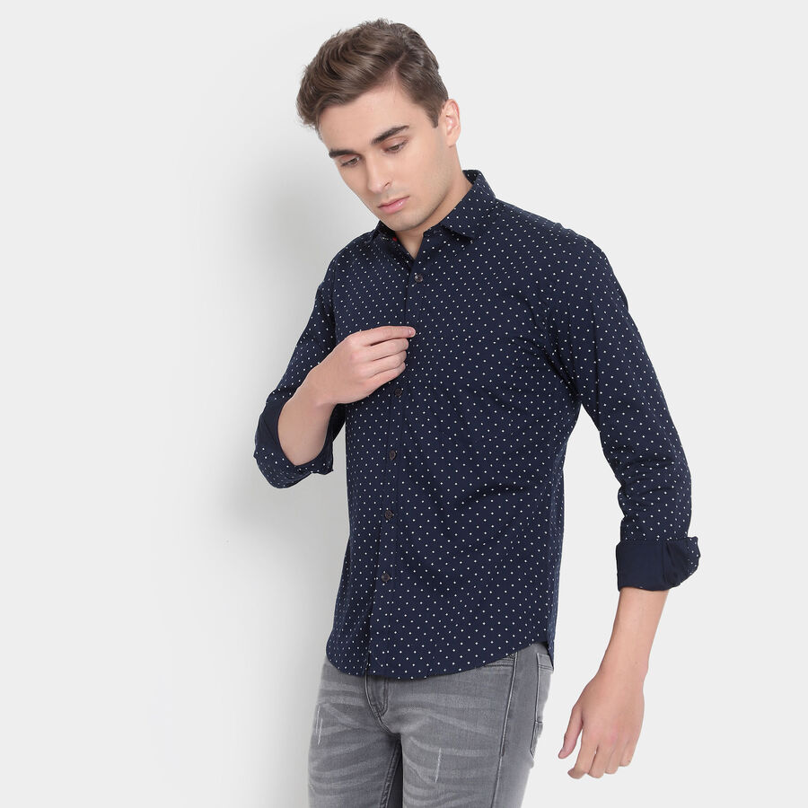 Printed Cotton Formal Shirt, Navy Blue, large image number null