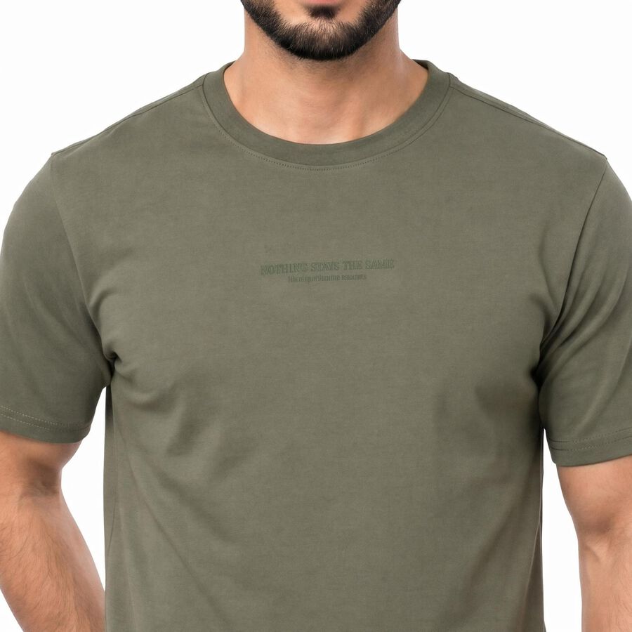 Men's Green Round Neck Regular T-Shirt, Light Green, large