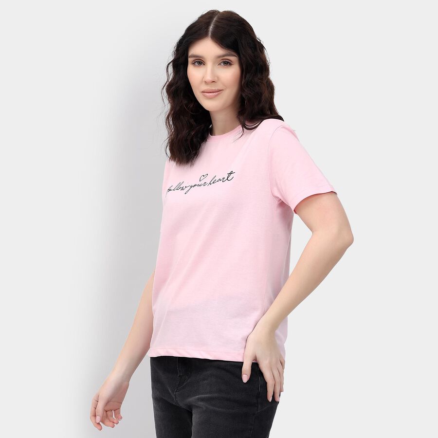 Ladies' Round Neck T-Shirt , गुलाबी, large image number null