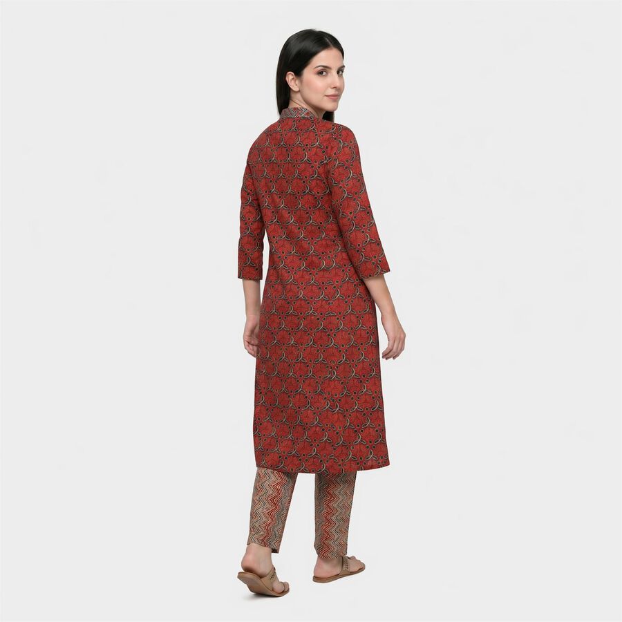 Women's Maroon V-Neck Printed Kurta, Maroon, large