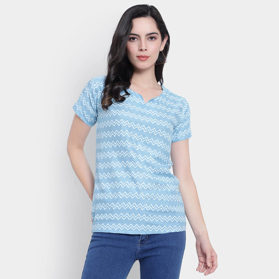 All Over Print Short Sleeves Kurti, Mid Blue, large image number null