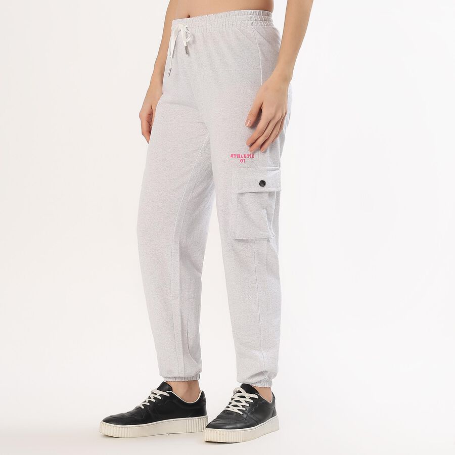 Women's Light Ash Grey Relaxed Fit Cargo Track Pants, Ecru Melange, large image number null