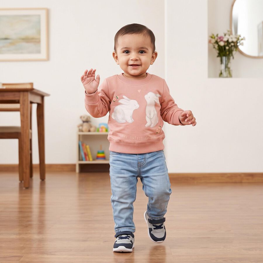 Infants' Pink Round Neck Graphic Pullover Sweatshirt, Light Pink, large
