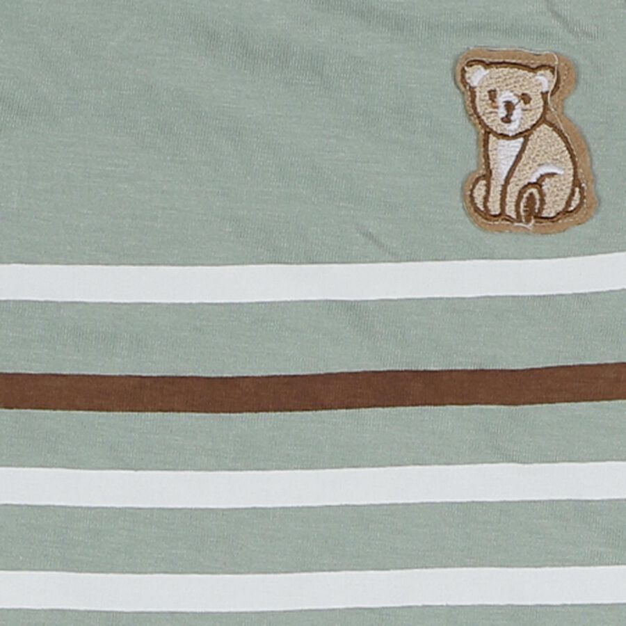 Infants' Light Green Cotton Round Neck Striped Baba Suit, Light Green, large