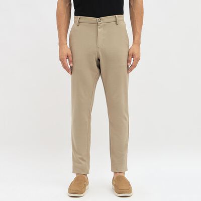 Men's Muted Beige Slim Fit Cross Pocket Casual Trousers&nbsp;