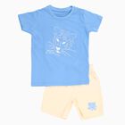 Boys' Blue Cotton Round Neck Embroidered Baba Suit, Mid Blue, small image number null