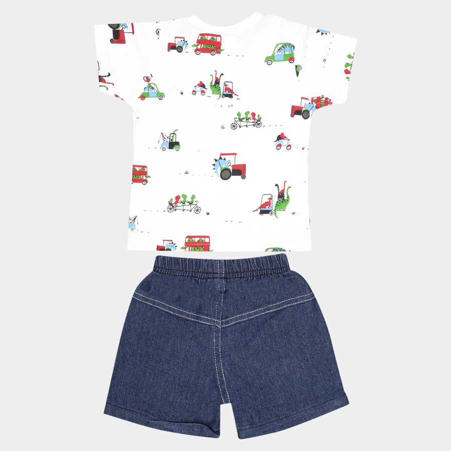 Infants Cotton Printed Baba Suit, White, large image number null