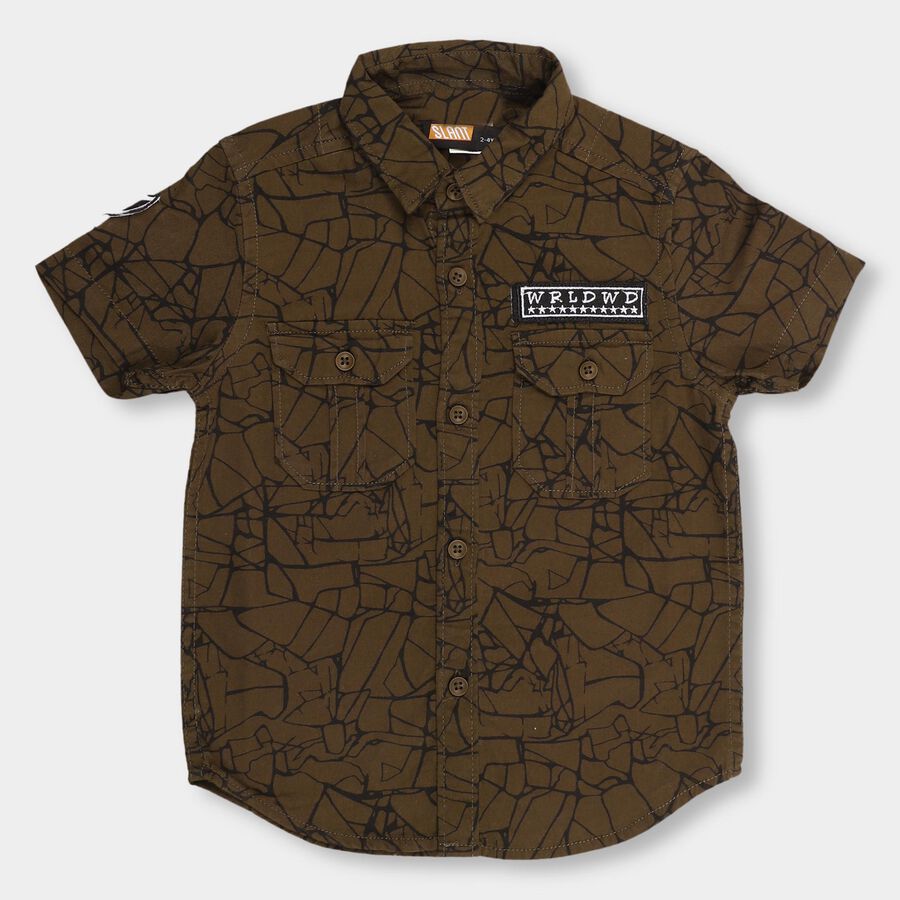 Boys' 100% Cotton Casual Shirt, Olive, large image number null