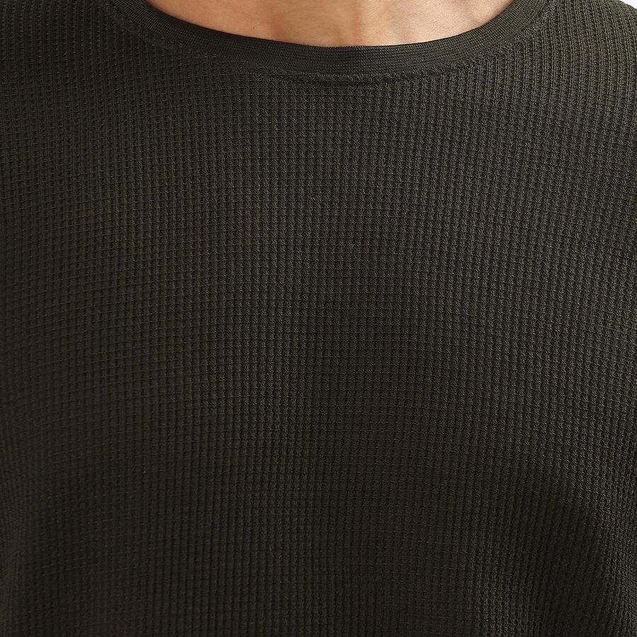 Men's Dark Olive Green Crew Neck Casual Full Sleeve T-Shirt , खाकी, large image number null