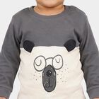 Infants' Grey Cotton Round Neck Graphic Print Baba Suit, Dark Grey, small