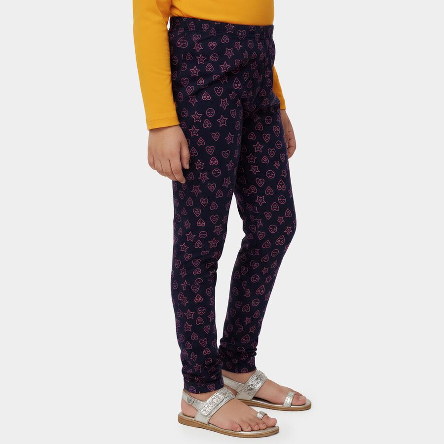 Girls' Navy Blue Printed Cotton Blend Pyjama, Navy Blue, large