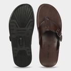Men's Brown PU Buckle Strap Thong Sandals, भूरा, small