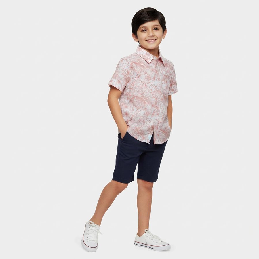 Boys Peach Cotton Half Sleeve Classic Casual Shirt, Peach, large