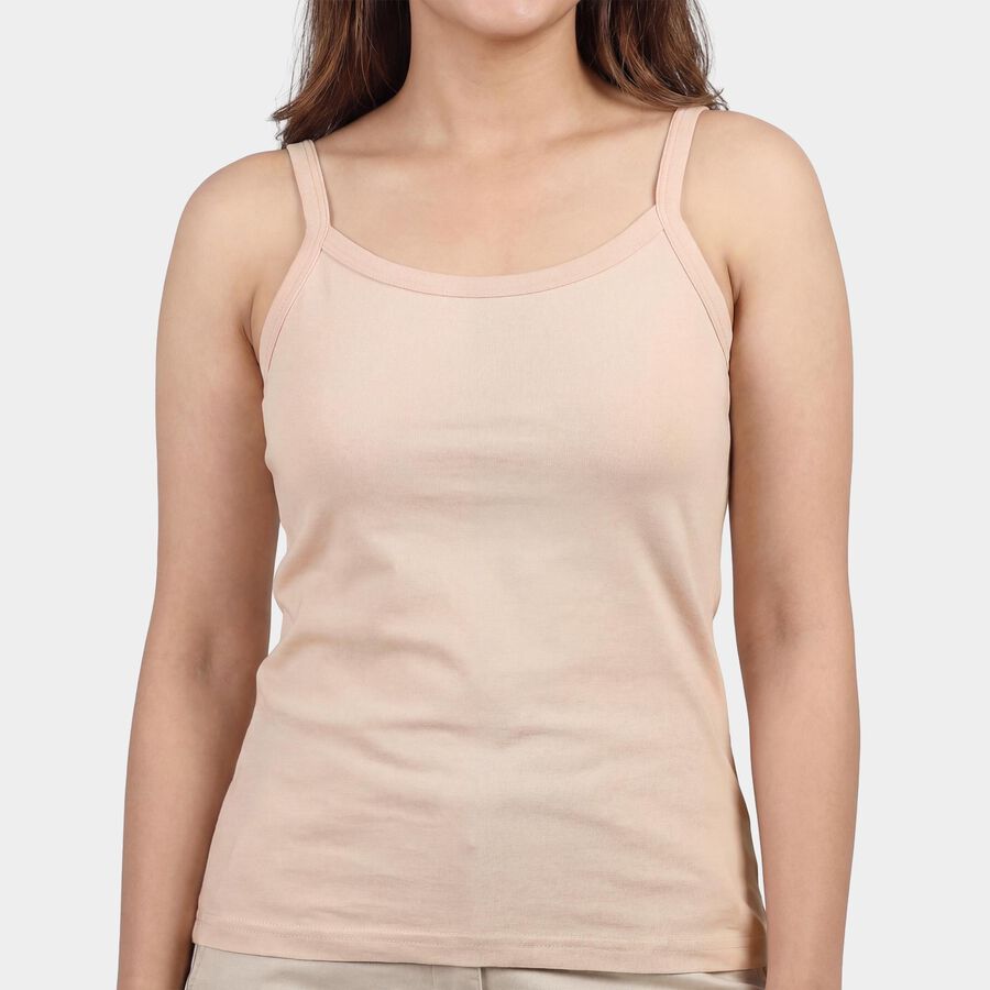 Women's Beige Cotton Scoop Neck Classic Slips, गहरा पीला, large