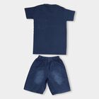 Boys' Navy Cotton Round Neck Striped Baba Suit, Navy Blue, small