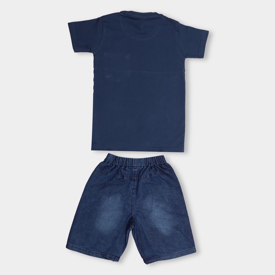 Boys' Navy Cotton Round Neck Striped Baba Suit, Navy Blue, large