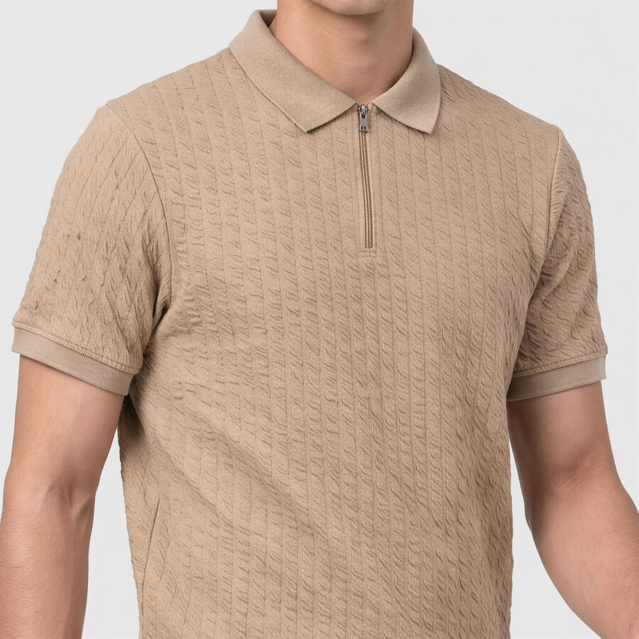 Men's Beige Polo Neck Polo T-Shirt, गहरा पीला, large