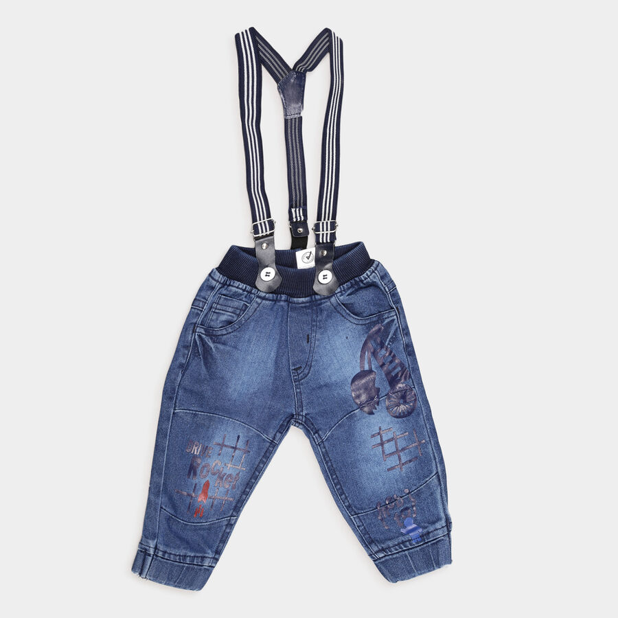 Infants Rib Waist Jogger Fit Washed Jeans, Mid Blue, large image number null