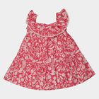 Infant Girls' Pink Regular Fit Floral Printed Tiered Frock, Pink, small