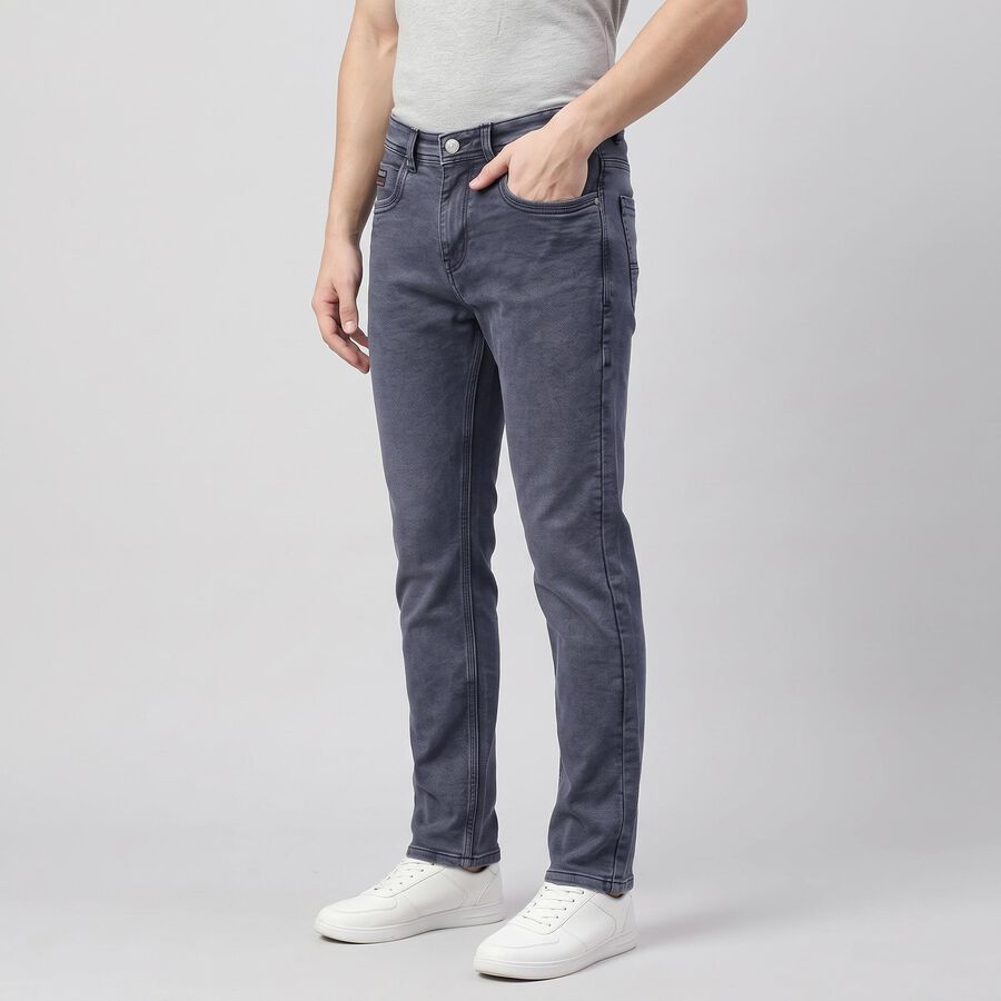 Men's Navy Blue Slim Fit Washed Jeans, Dark Blue, large