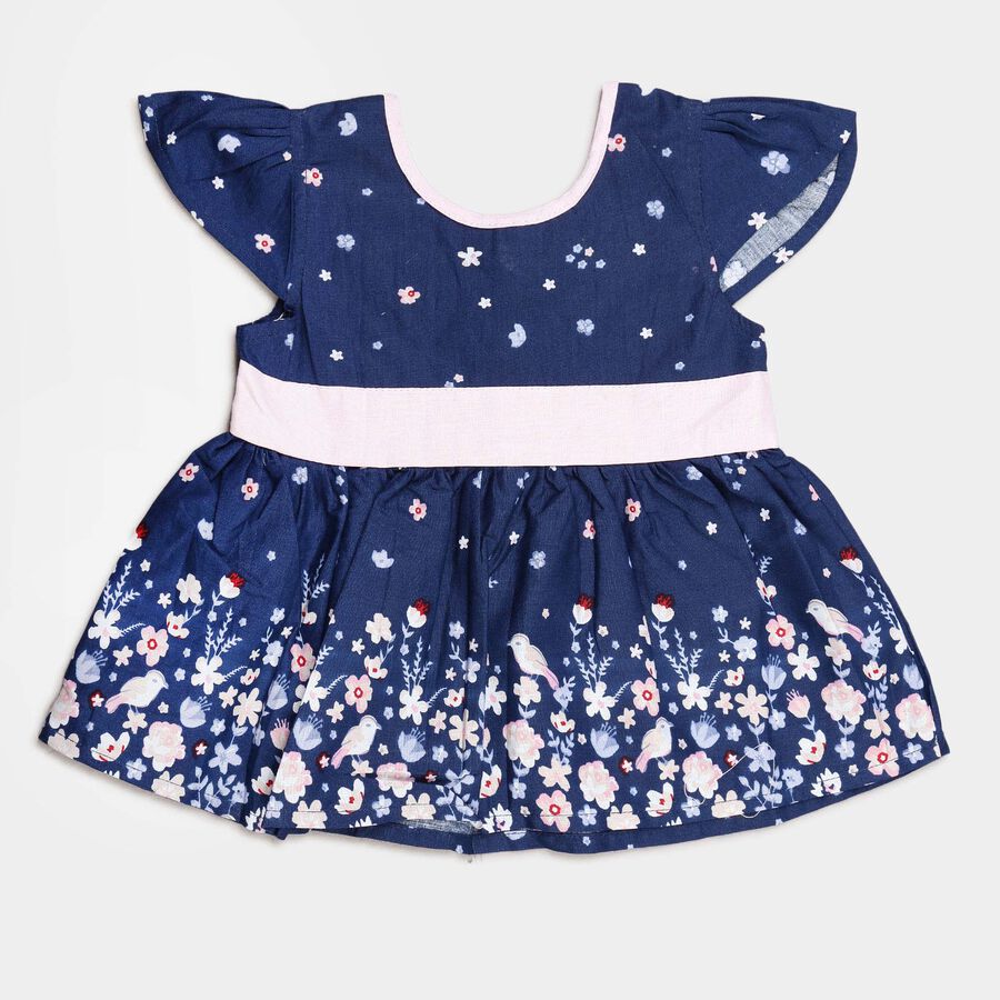 Infants Cotton Printed Frock, Navy Blue, large image number null