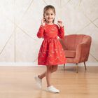 Girls' Red Bow Printed Fit and Flare Frock, Red, small