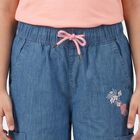 Girls' Light Blue Cargo Fit Embroidered Jeans, हल्का नीला, small