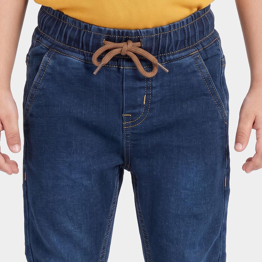 Boys' Dark Blue Blue Straight Fit Drawstring Waist Jeans, गहरा नीला, large