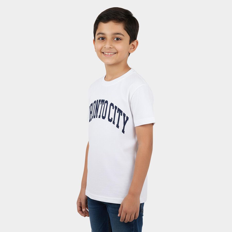 Boys' Half Sleeves T-Shirt, ऑफ व्हाइट, large