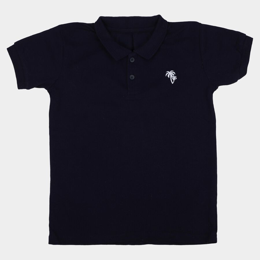 Boys Navy Blue Round Neck Casual Half Sleeve T-Shirt, नेवी ब्लू, large