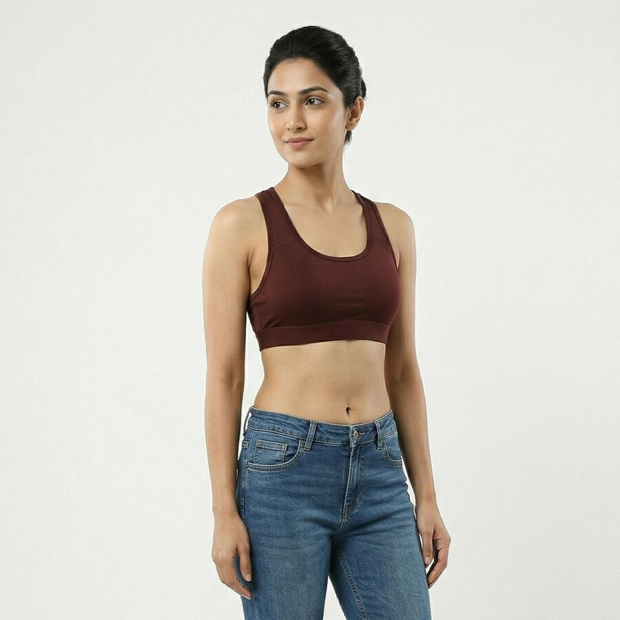 Women's Wine Scoop Neck Athleisure Sports Bra, Wine, large