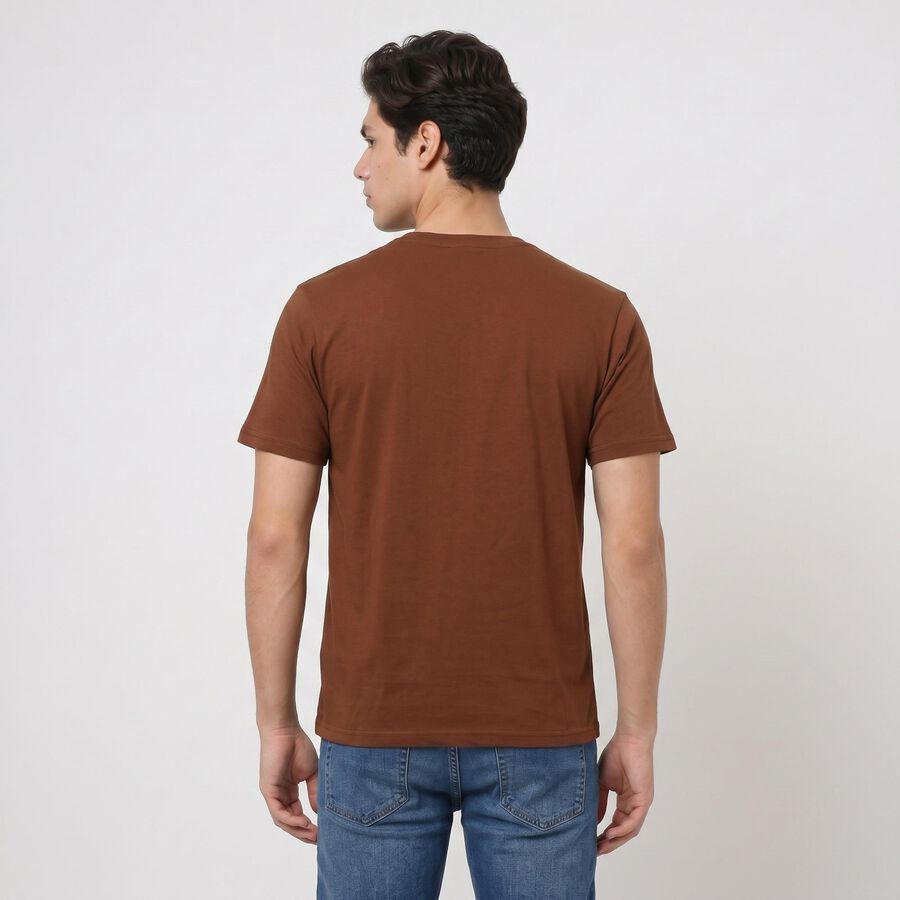 Men's Brown Round Neck Regular Graphic Print T-Shirt, भूरा, large