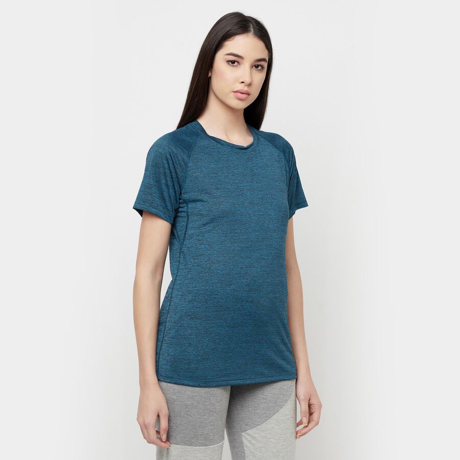 Cut N Sew Round Neck T-Shirt, Teal Blue, large image number null