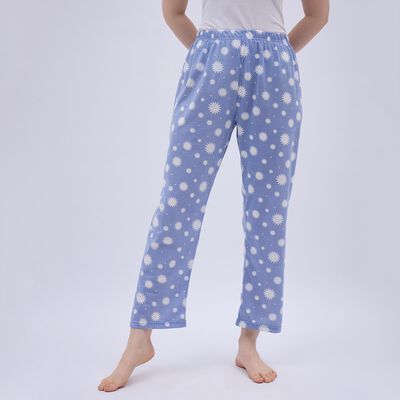 Women's Light Powder Blue Floral Printed Elastic Waist Pyjama
